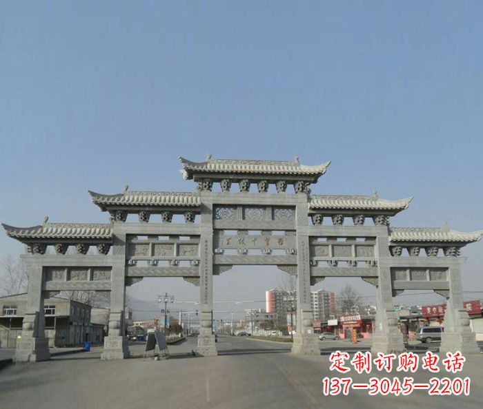 长沙大型五门石雕牌坊 (2)
