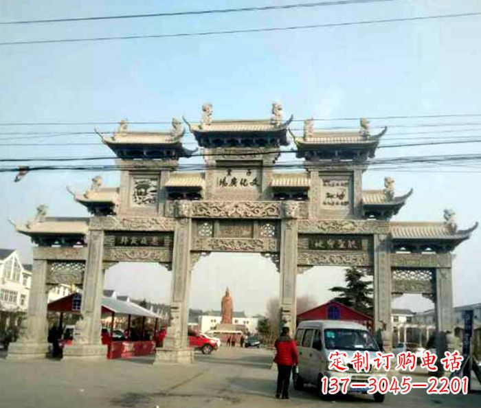 长沙大型五门石雕牌坊 (3)
