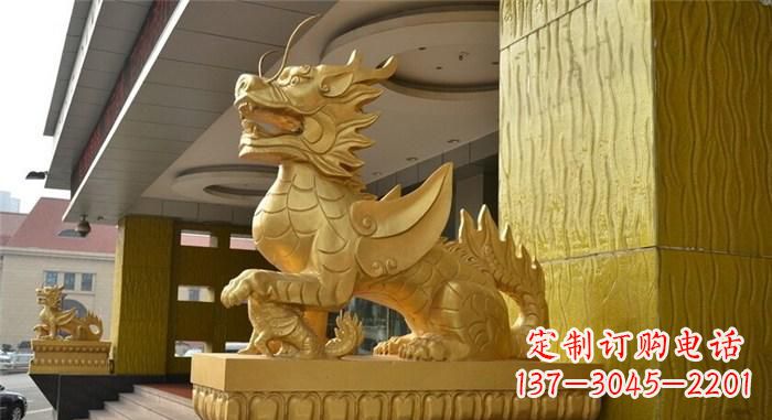 长沙带翅膀的麒麟铜雕