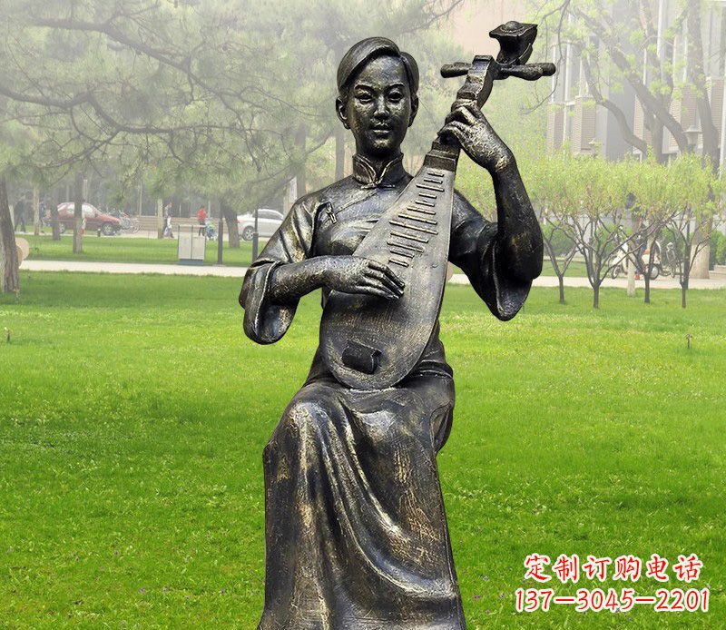 长沙高质量青铜人物弹琵琶雕塑