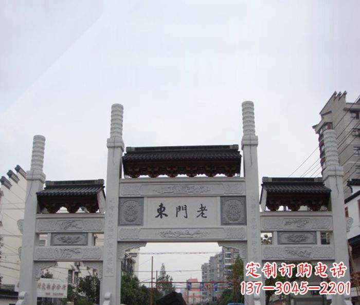 长沙精美三门石牌坊雕塑