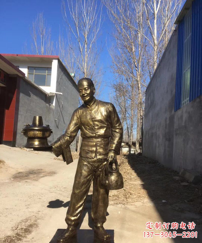长沙店小二铜雕火锅人物定制