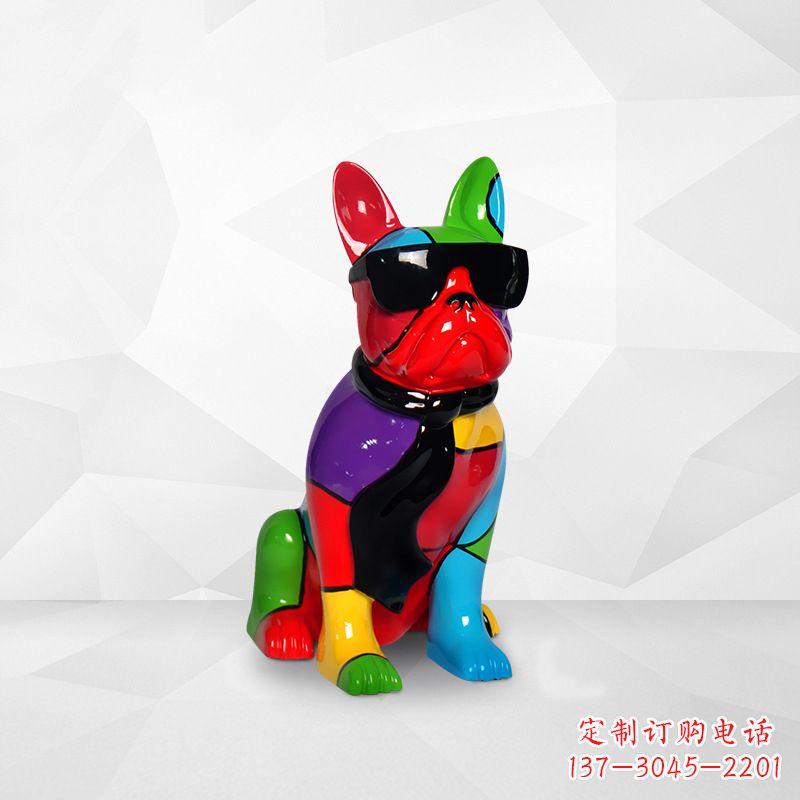 长沙斗牛犬玻璃钢彩绘狗雕塑个性化生肖动物商场美陈摆件