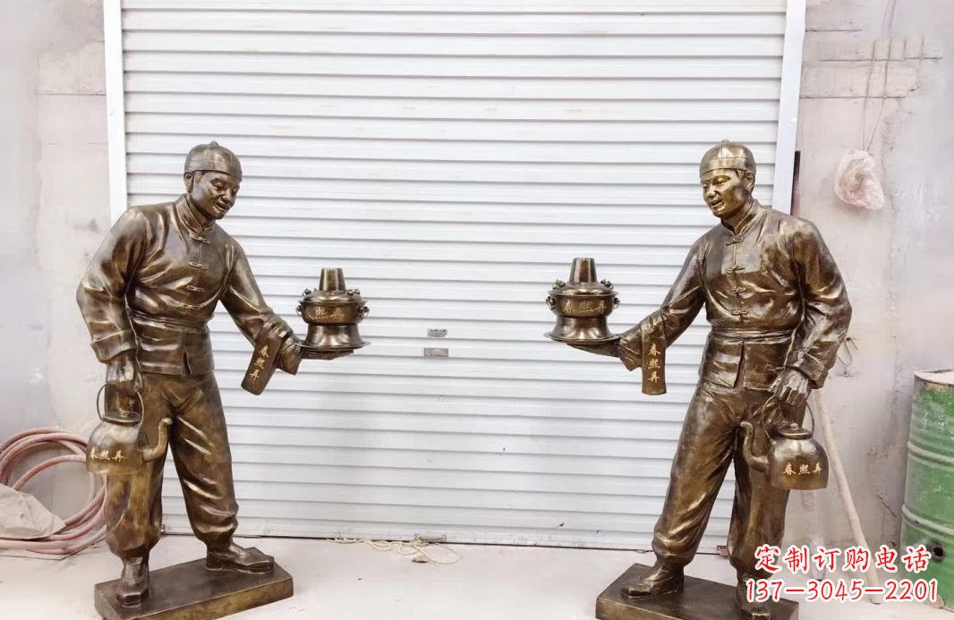 长沙端茶店小二铜雕塑