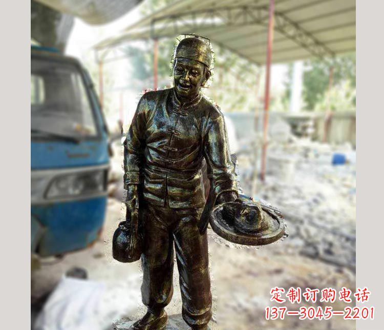 长沙饭店上菜的店小二铜雕