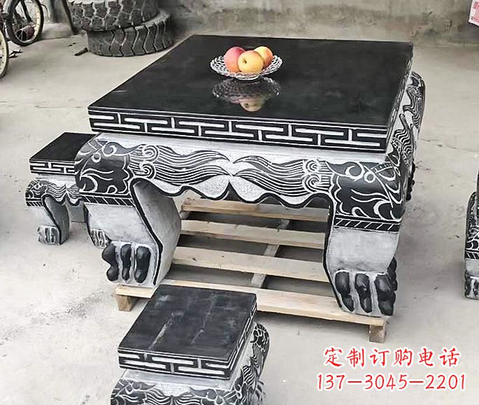 长沙方形仿古石桌凳 (2)