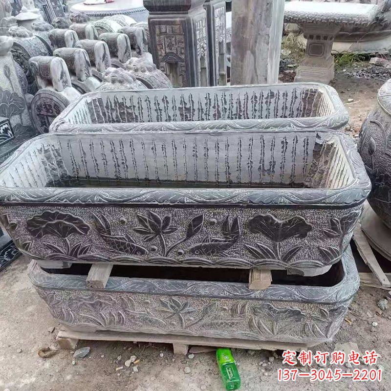 长沙方形石槽雕塑,打造完美家庭养鱼石缸