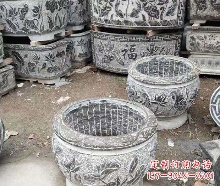 长沙仿古荷花石浮雕水缸