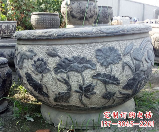 长沙仿古荷花石浮雕水缸 (2)