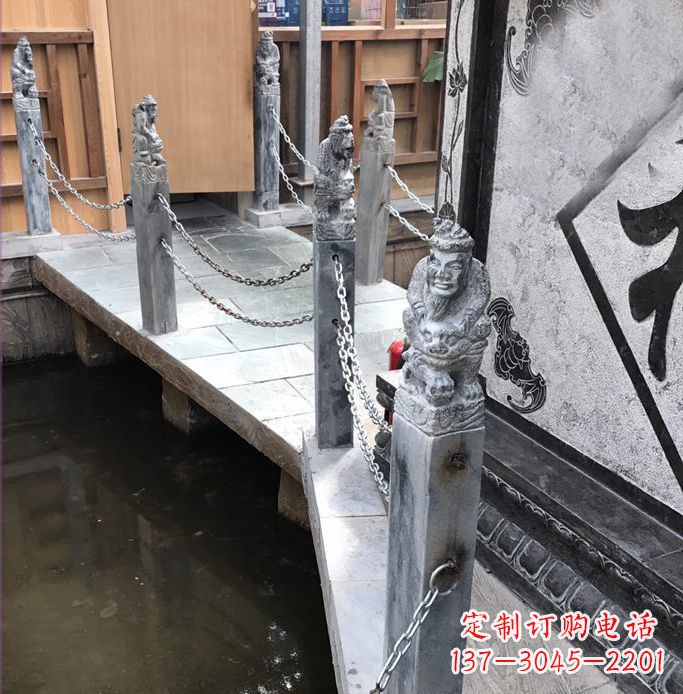 长沙典雅传统的仿古胡人拴马石栏杆雕塑