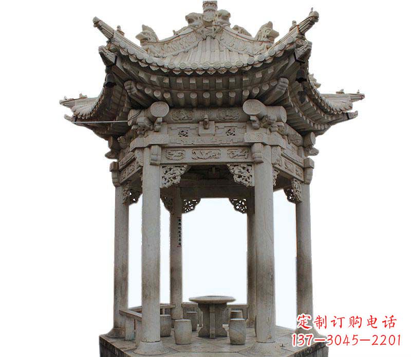 长沙精美仿古六角凉亭石雕