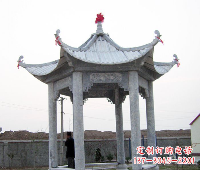 长沙仿古六角石凉亭雕塑
