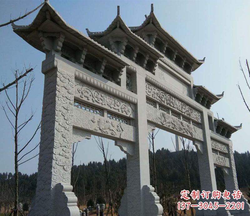长沙仿古三门牌坊景观石雕