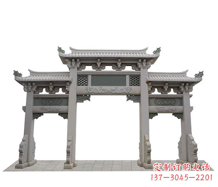 长沙精美仿古三门牌坊石雕