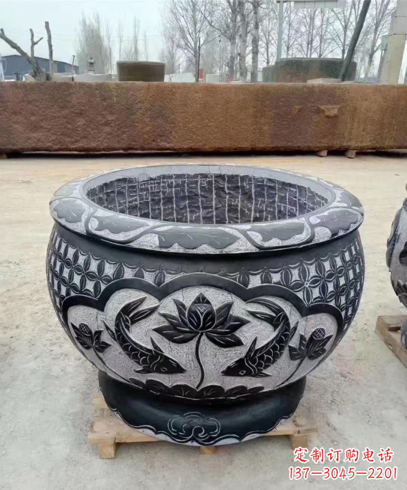 长沙仿古石雕荷花鲤鱼水缸