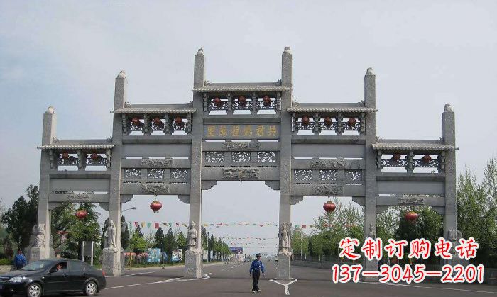 长沙仿古五门石雕牌坊 (2)