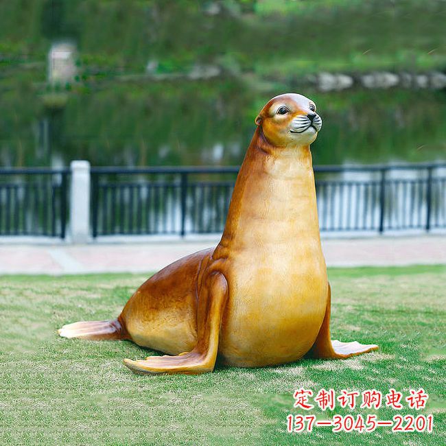长沙仿真海豹玻璃钢海洋动物雕塑-园林水景动物摆件