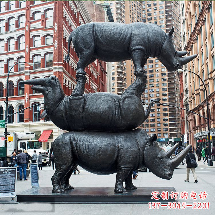 长沙仿真犀牛景观铜雕-城市街道创意动物景观