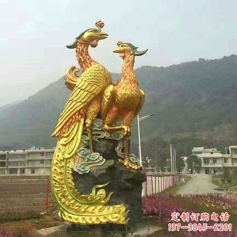 长沙凤凰景观铜雕塑-公园景区瑞鸟凤凰鎏金景观雕塑
