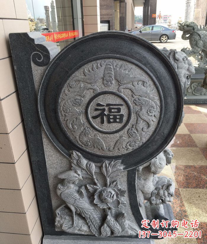 长沙福字雕塑 招财门墩石抱鼓