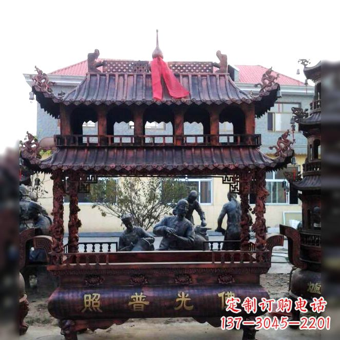 长沙古典风格三足铜香炉定制雕塑