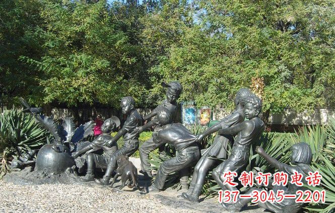 长沙铜雕萝卜儿童拔萝卜雕塑