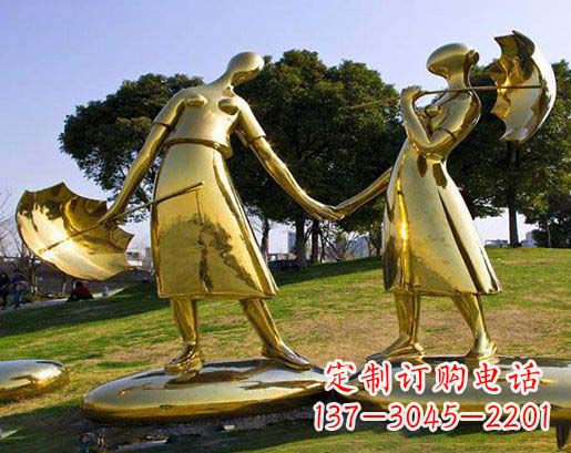 长沙长伴相守，情缘两生——不锈钢抽象情侣雕塑