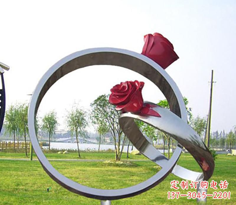 长沙不锈钢景观婚戒雕塑