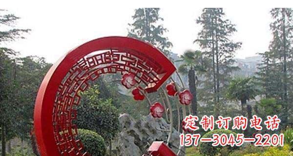 长沙灵动奔放的不锈钢和梅花圆环雕塑