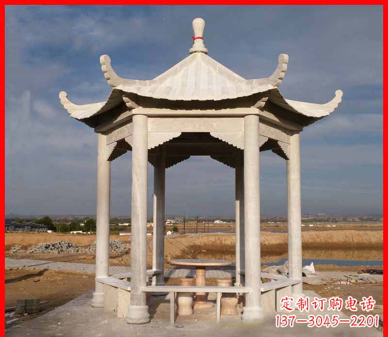 长沙公园大理石六角石雕凉亭 (2)
