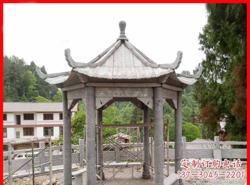 长沙精美大理石六角石凉亭雕塑
