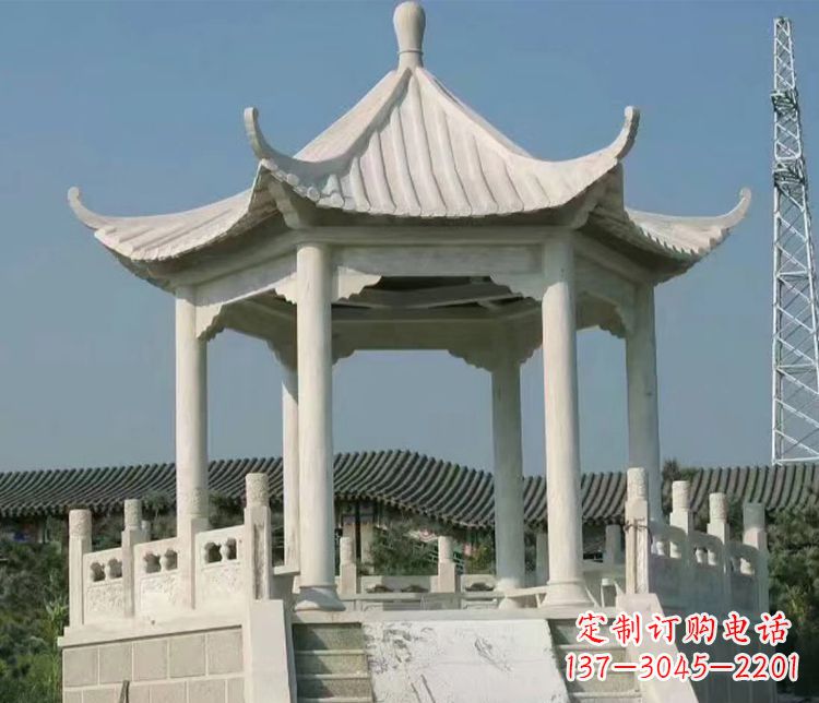 长沙极具视觉冲击力的大理石六角石凉亭雕塑