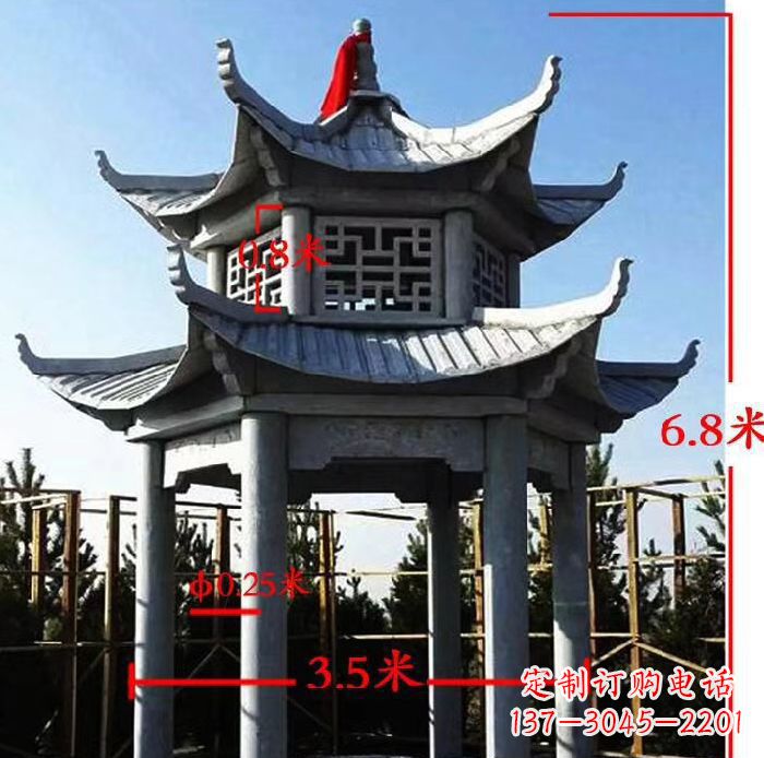长沙杰出的大理石六角石双层凉亭雕塑