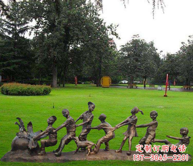 长沙公园儿童拔萝卜人物小品铜雕