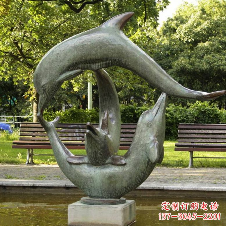 长沙公园海豚水景景观铜雕喷泉