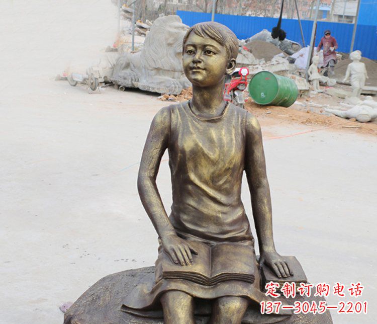 长沙公园景观摆件看书的女孩铜雕