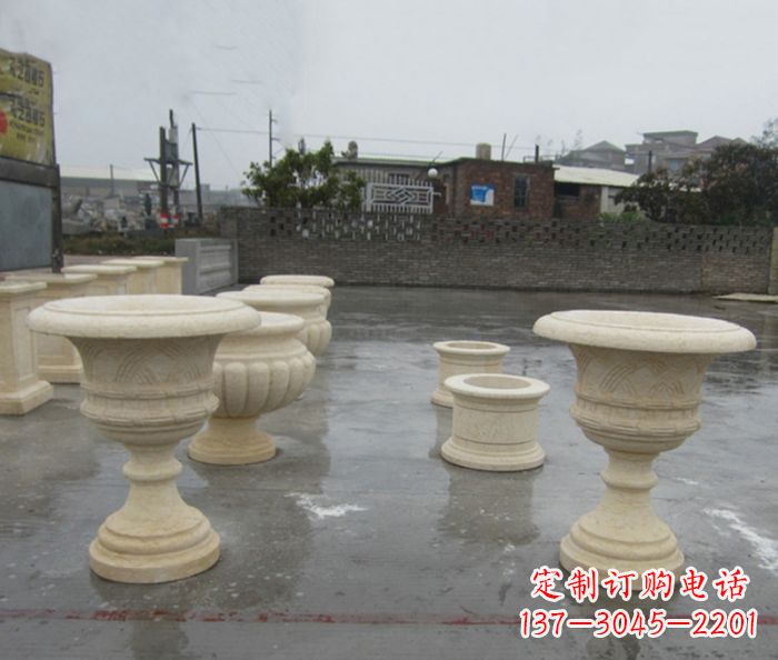 长沙完美绽放——大理石花盆石雕