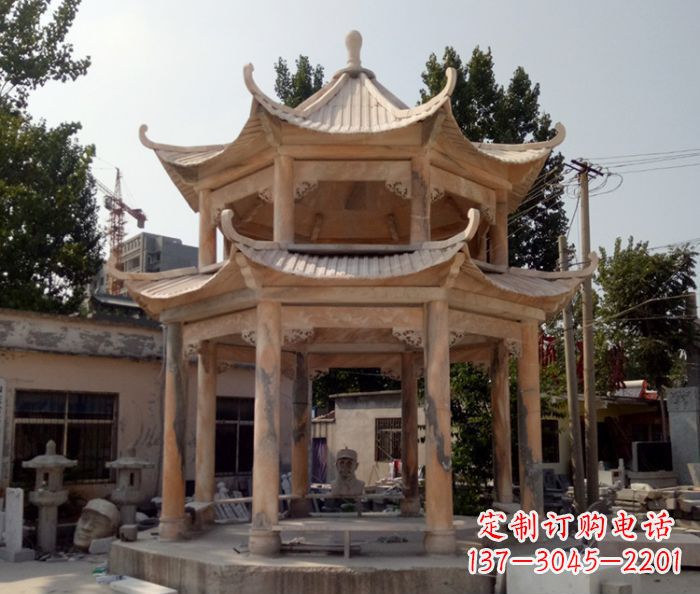 长沙精美古典双层石凉亭雕塑