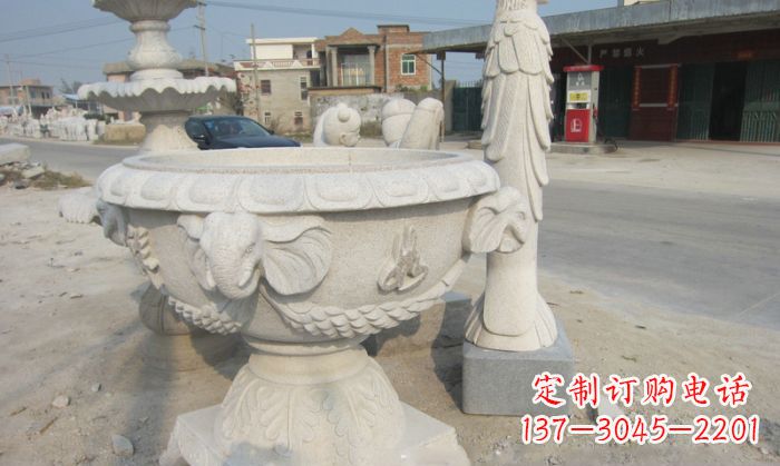 长沙公园景观象头石雕水缸