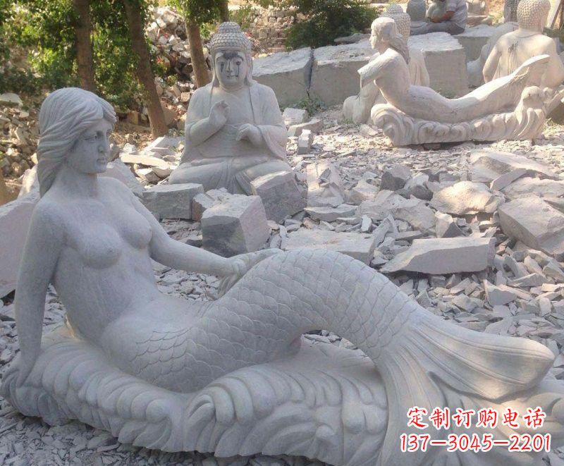 长沙公园景区美人鱼石雕
