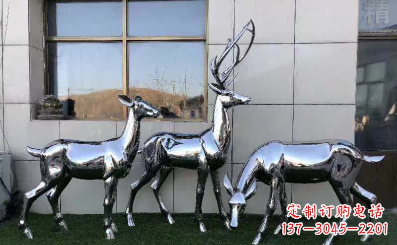 长沙公园镜面不锈钢动物鹿雕塑