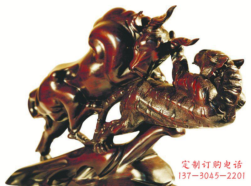 长沙公园老虎和牛动物景观铜雕