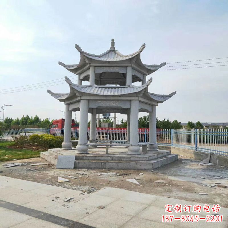 长沙中领雕塑-精美双层凉亭石雕