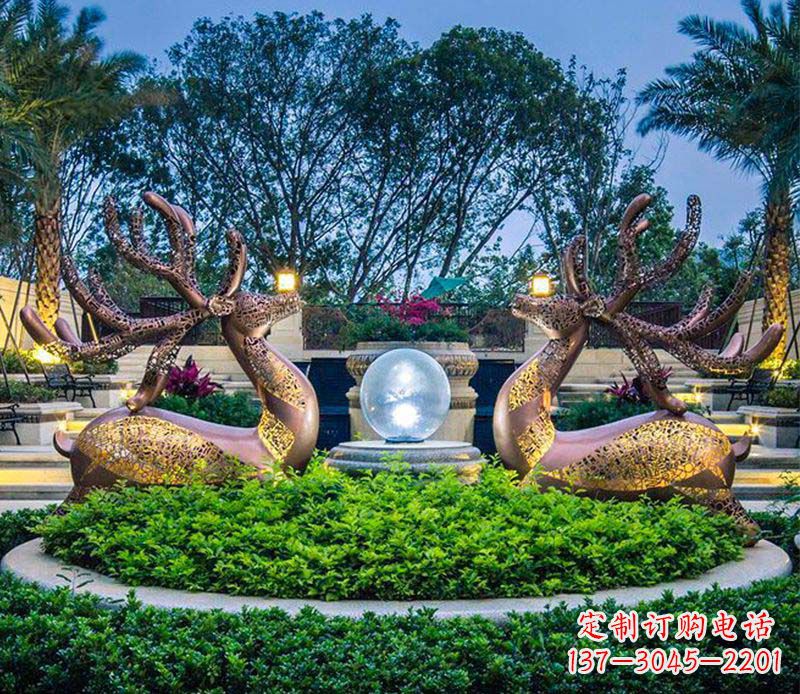 长沙公园镂空梅花鹿不锈钢雕塑