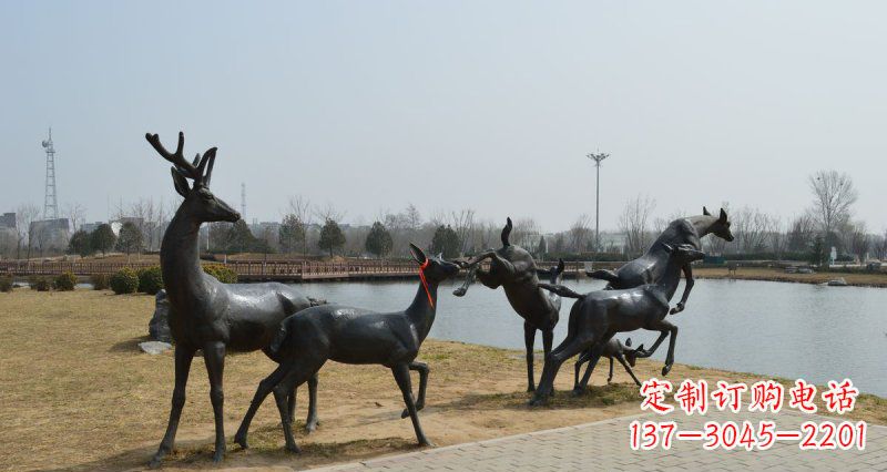 长沙公园鹿动物铜雕 (3)