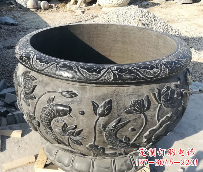 长沙青石仿古雕塑荷花水缸