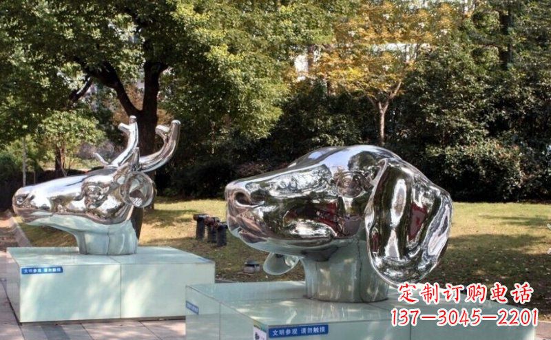长沙公园十二生肖头像不锈钢雕塑
