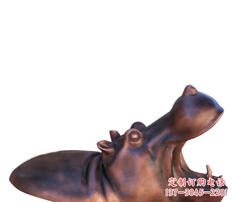 长沙公园铜雕张嘴河马动物雕塑