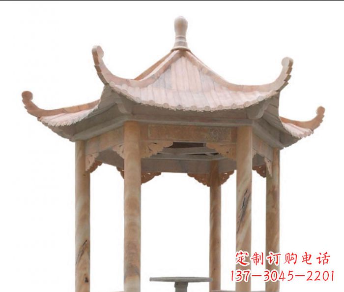 长沙公园晚霞红六角石雕凉亭 (12)