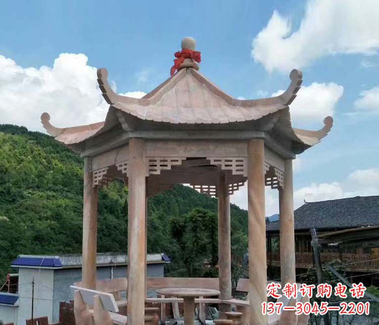 长沙公园晚霞红六角石雕凉亭 (10)